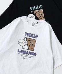 Philip Lumbang/フィリップランバン オーバーサイズ ストリート バックプリント ロゴ ワンポイント刺繍 半袖Tシャツ/レディース メンズ