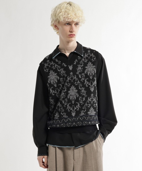 HARE(ハレ)の「ダマスクガラニットベスト(HARE)(ベスト・メンズ・ブラック/ブラウン・FREE)」の1枚目の写真