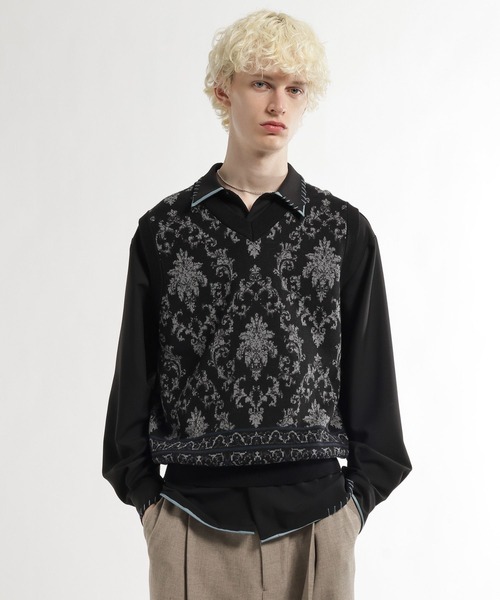 HARE(ハレ)の「ダマスクガラニットベスト(HARE)(ベスト・メンズ・ブラック/ブラウン・FREE)」の13枚目の写真