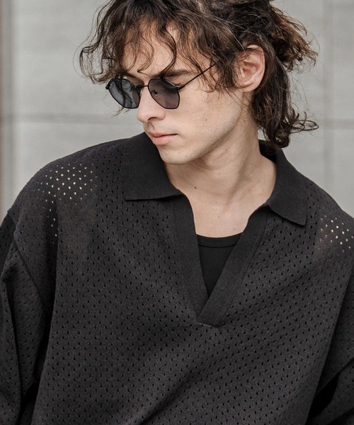 CAMBIO（カンビオ）の「mhs2576-パンチングニットスキッパーポロ（ポロシャツ・メンズ・ネイビー/ブラック/グレー・M/L/XL）」の14枚目の写真