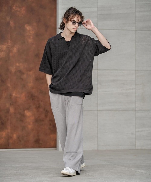 CAMBIO（カンビオ）の「mhs2576-パンチングニットスキッパーポロ（ポロシャツ・メンズ・ネイビー/ブラック/グレー・M/L/XL）」の15枚目の写真