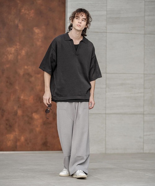 CAMBIO（カンビオ）の「mhs2576-パンチングニットスキッパーポロ（ポロシャツ・メンズ・ネイビー/ブラック/グレー・M/L/XL）」の17枚目の写真