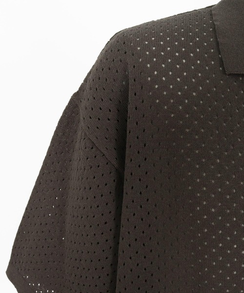 CAMBIO（カンビオ）の「mhs2576-パンチングニットスキッパーポロ（ポロシャツ・メンズ・ネイビー/ブラック/グレー・M/L/XL）」の8枚目の写真
