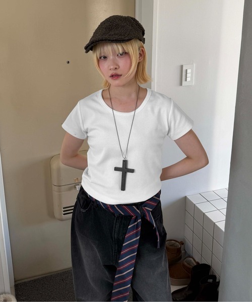 sedacle（セダクル）の「ベーシックフライスTシャツ（Tシャツ/カットソー・レディース・オートミール/ホワイト/ブラック・SMALL/MEDIUM/LARGE）」の6枚目の写真