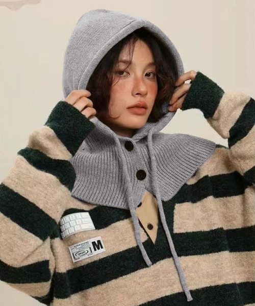 Miniministore（ミニミニストア）の「フード付きニットマフラー韓国風バラクラバ（ニットキャップ/ビーニー・レディース・グレー/ブラック/アイボリー/ワインレッド/テラコッタ/ダークベージュ・FREE）」の9枚目の写真