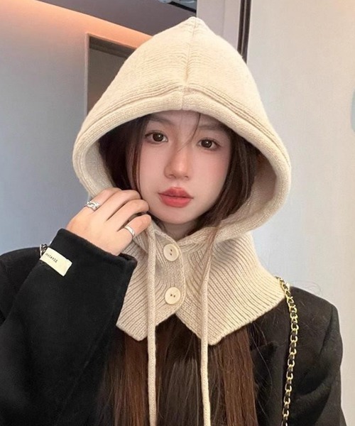 Miniministore（ミニミニストア）の「フード付きニットマフラー韓国風バラクラバ（ニットキャップ/ビーニー・レディース・グレー/ブラック/アイボリー/ワインレッド/テラコッタ/ダークベージュ・FREE）」の10枚目の写真