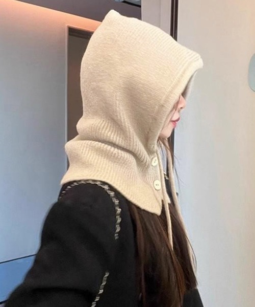 Miniministore（ミニミニストア）の「フード付きニットマフラー韓国風バラクラバ（ニットキャップ/ビーニー・レディース・グレー/ブラック/アイボリー/ワインレッド/テラコッタ/ダークベージュ・FREE）」の11枚目の写真