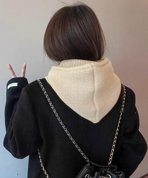 Miniministore（ミニミニストア）の「フード付きニットマフラー韓国風バラクラバ（ニットキャップ/ビーニー・レディース・グレー/ブラック/アイボリー/ワインレッド/テラコッタ/ダークベージュ・FREE）」の12枚目の写真