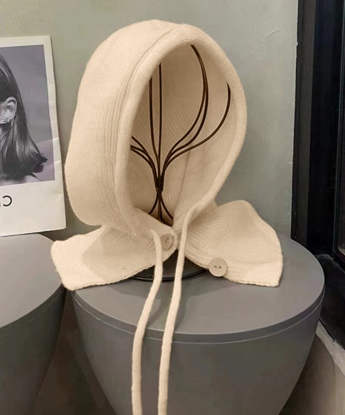 Miniministore（ミニミニストア）の「フード付きニットマフラー韓国風バラクラバ（ニットキャップ/ビーニー・レディース・グレー/ブラック/アイボリー/ワインレッド/テラコッタ/ダークベージュ・FREE）」の16枚目の写真