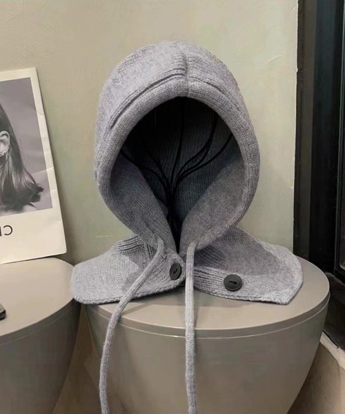 Miniministore（ミニミニストア）の「フード付きニットマフラー韓国風バラクラバ（ニットキャップ/ビーニー・レディース・グレー/ブラック/アイボリー/ワインレッド/テラコッタ/ダークベージュ・FREE）」の18枚目の写真