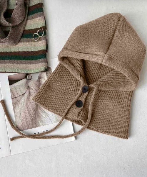 Miniministore（ミニミニストア）の「フード付きニットマフラー韓国風バラクラバ（ニットキャップ/ビーニー・レディース・グレー/ブラック/アイボリー/ワインレッド/テラコッタ/ダークベージュ・FREE）」の21枚目の写真