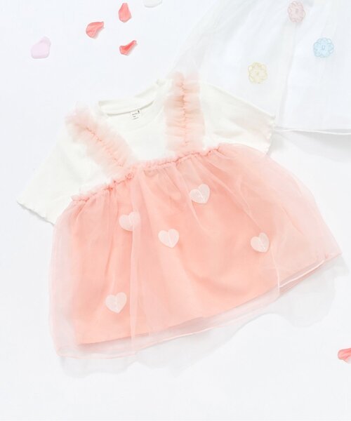 apres les cours（アプレレクール）の「お花・ハートモチーフシアートップス（Tシャツ/カットソー・キッズ・ミント/オレンジ・80/90/100/110/120/130/140）」の2枚目の写真