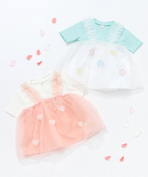 apres les cours（アプレレクール）の「お花・ハートモチーフシアートップス（Tシャツ/カットソー・キッズ・ミント/オレンジ・80/90/100/110/120/130/140）」の11枚目の写真