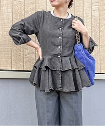 CURA CLOSET（キュラ クローゼット）の「【loverara.loverara コラボ】裾ダブルフリルデニムカーディガン（カーディガン/ボレロ）」