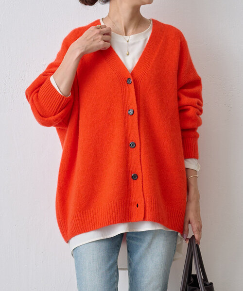 新品✨25SS BEARDSLEY サラッとカーディガン　オレンジ セール/ブランド古着】ニットカーディガン（カーディガン/ボレロ