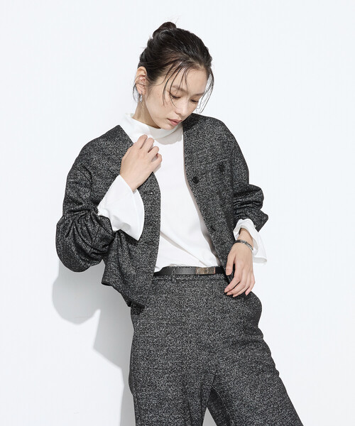 COMME CA(コムサ)の「〔 TALLサイズ 〕 ツイード柄リバージャージー ノーカラージャケット(ノーカラージャケット・レディース・ブラウン・15号)」の17枚目の写真