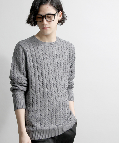 WEGO(ウィゴー)の「WEGO/ライトケーブルニット(ニット/セーター・メンズ・ホワイト/グレー/ロイヤルブルー/ベージュ・LARGE/MEDIUM/SMALL)」の1枚目の写真