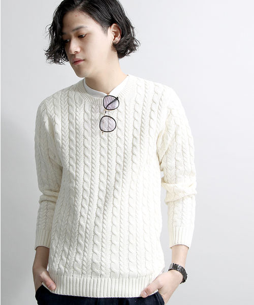 WEGO(ウィゴー)の「WEGO/ライトケーブルニット(ニット/セーター・メンズ・ホワイト/グレー/ロイヤルブルー/ベージュ・LARGE/MEDIUM/SMALL)」の2枚目の写真