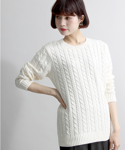 WEGO(ウィゴー)の「WEGO/ライトケーブルニット(ニット/セーター・メンズ・ホワイト/グレー/ロイヤルブルー/ベージュ・LARGE/MEDIUM/SMALL)」の9枚目の写真