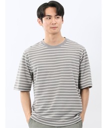 【ストレッチ ロンＴ インナー】タカキュー ボーダー クルーネック 5分袖 Tシャツ