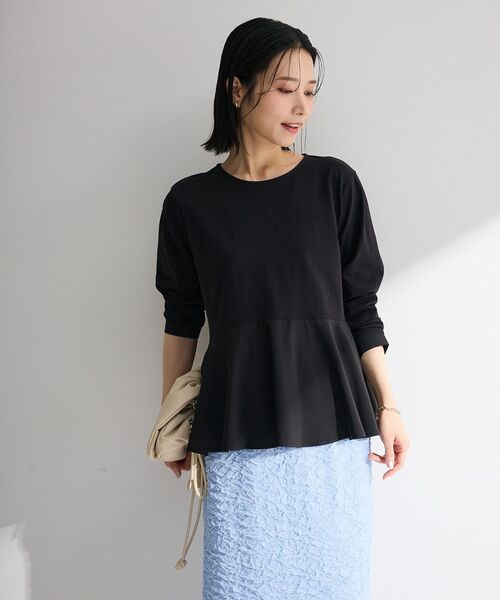 Green Parks(グリーンパークス)の「ペプラムドッキングプルオーバー(Tシャツ/カットソー・レディース・ブラック/グレー/オフホワイト・FREE)」の4枚目の写真