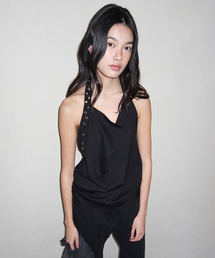 m.m.m（ムー）の「アイレットエプロン_ブラック（Tシャツ/カットソー）」