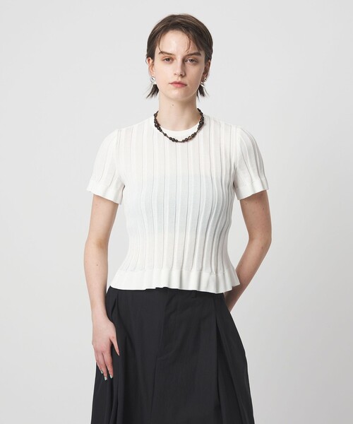 ASTRAET(アストラット)の「<ASTRAET>14G リブ フリル クルーネックニット(ニット/セーター・レディース・ホワイト・FREE)」の1枚目の写真