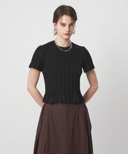 ASTRAET(アストラット)の「<ASTRAET>14G リブ フリル クルーネックニット(ニット/セーター・レディース・ホワイト/ブラック・FREE)」の2枚目の写真