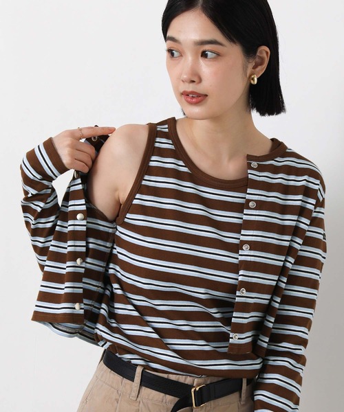 Le Minor(ルミノア)の「ルミノアボーダータンク(Tシャツ/カットソー・レディース・ブラウン・FREE)」の2枚目の写真