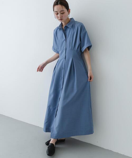 SENSE OF PLACE by URBAN RESEARCH（センスオブプレイスバイアーバンリサーチ）の「『UR TECH DRYLUXE』リネンライクワンピース（ワンピース・レディース・ライトブルー/カーキ/チャコールグレー・S/ONE）」の4枚目の写真