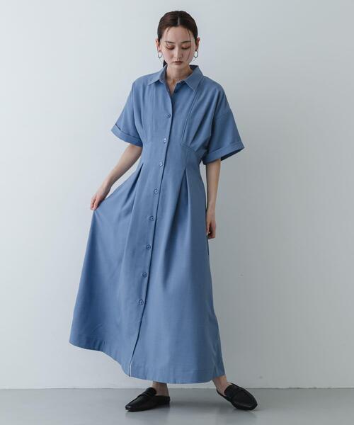 SENSE OF PLACE by URBAN RESEARCH（センスオブプレイスバイアーバンリサーチ）の「『UR TECH DRYLUXE』リネンライクワンピース（ワンピース・レディース・ライトブルー/カーキ/チャコールグレー・S/ONE）」の9枚目の写真