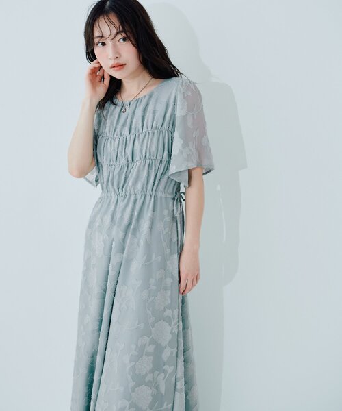 natural couture(ナチュラルクチュール)の「ジャガードウエストリボンワンピース(ワンピース・レディース・ブラック/ピンク系その他/アイボリー/ミント・FREE)」の3枚目の写真