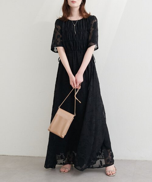 ウエストリボン ワンピース 専用 ジャガードウエストリボンワンピース（ワンピース）｜natural couture