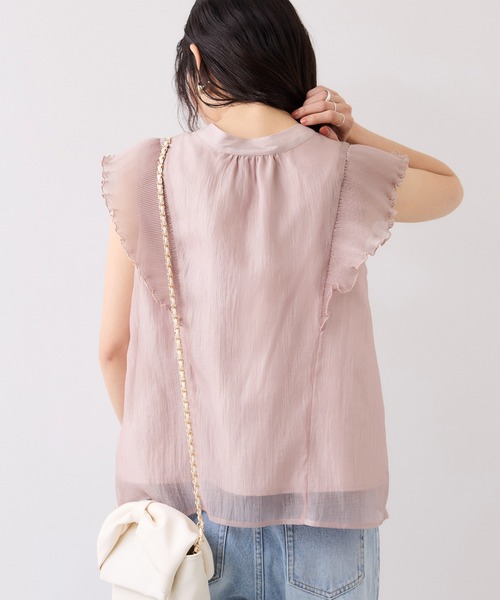 VIS（ビス）の「プリーツフリルシアーボウタイブラウス/2WAY・イージーケア（シャツ/ブラウス・レディース・ピンク系その他2/ライトグリーン/ベージュ・FREE）」の10枚目の写真