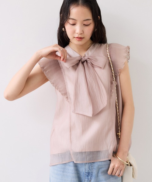 VIS（ビス）の「プリーツフリルシアーボウタイブラウス/2WAY・イージーケア（シャツ/ブラウス・レディース・ピンク系その他2/ライトグリーン/ベージュ・FREE）」の8枚目の写真