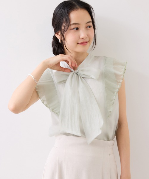 VIS（ビス）の「プリーツフリルシアーボウタイブラウス/2WAY・イージーケア（シャツ/ブラウス・レディース・ピンク系その他2/ライトグリーン/ベージュ・FREE）」の12枚目の写真