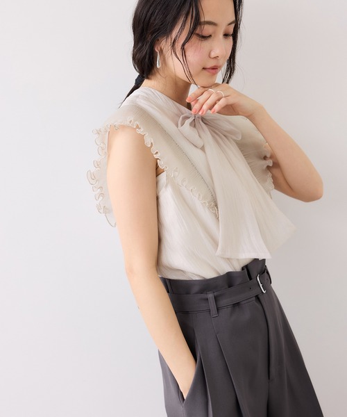 VIS（ビス）の「プリーツフリルシアーボウタイブラウス/2WAY・イージーケア（シャツ/ブラウス・レディース・ピンク系その他2/ライトグリーン/ベージュ・FREE）」の17枚目の写真