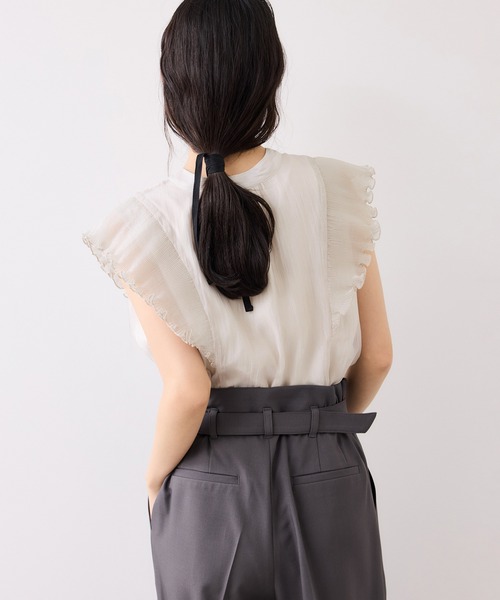 VIS（ビス）の「プリーツフリルシアーボウタイブラウス/2WAY・イージーケア（シャツ/ブラウス・レディース・ピンク系その他2/ライトグリーン/ベージュ・FREE）」の18枚目の写真