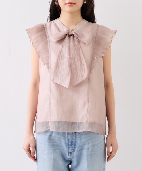 VIS（ビス）の「プリーツフリルシアーボウタイブラウス/2WAY・イージーケア（シャツ/ブラウス・レディース・ピンク系その他2/ライトグリーン/ベージュ・FREE）」の21枚目の写真