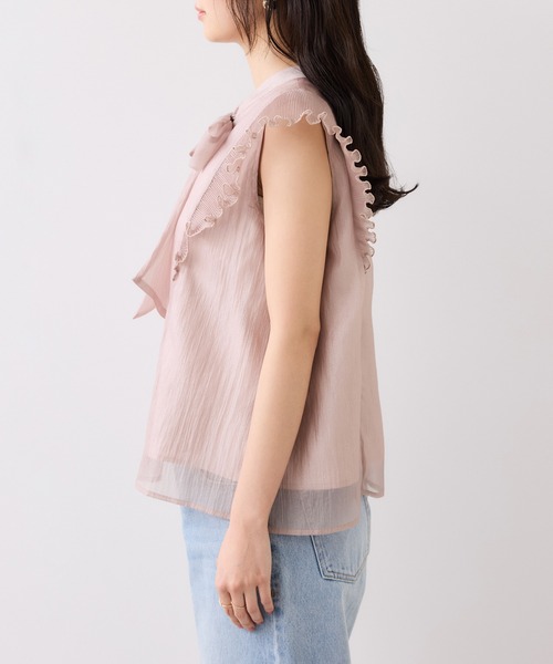 VIS（ビス）の「プリーツフリルシアーボウタイブラウス/2WAY・イージーケア（シャツ/ブラウス・レディース・ピンク系その他2/ライトグリーン/ベージュ・FREE）」の22枚目の写真