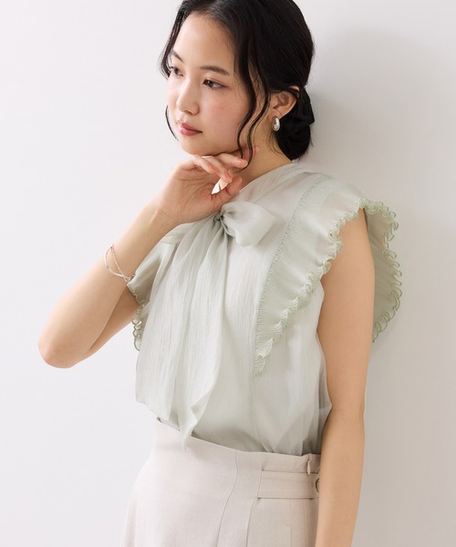 VIS（ビス）の「プリーツフリルシアーボウタイブラウス/2WAY・イージーケア（シャツ/ブラウス・レディース・ピンク系その他2/ライトグリーン/ベージュ・FREE）」の11枚目の写真