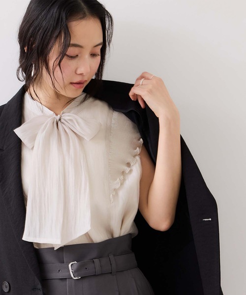VIS（ビス）の「プリーツフリルシアーボウタイブラウス/2WAY・イージーケア（シャツ/ブラウス・レディース・ピンク系その他2/ライトグリーン/ベージュ・FREE）」の5枚目の写真