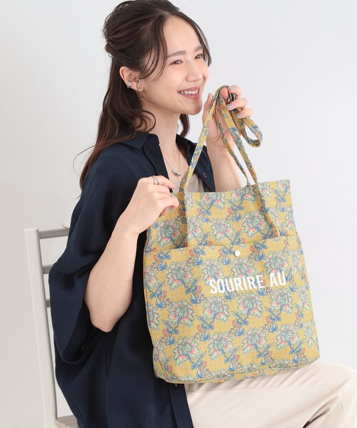 SHOO・LA・RUE(シューラルー)の「ラタプリントトートバッグ(トートバッグ・レディース・ブルーグリーン/ライトオレンジ系1/ベージュ系/ブルー系/イエロー系/ブラック系・00)」の5枚目の写真
