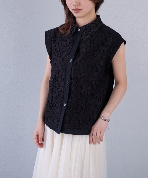 murea(ミュレア)の「シアー切替ボタニカルレースノースリーブブラウス(シャツ/ブラウス・レディース・ホワイト/ブラック・FREE)」の3枚目の写真