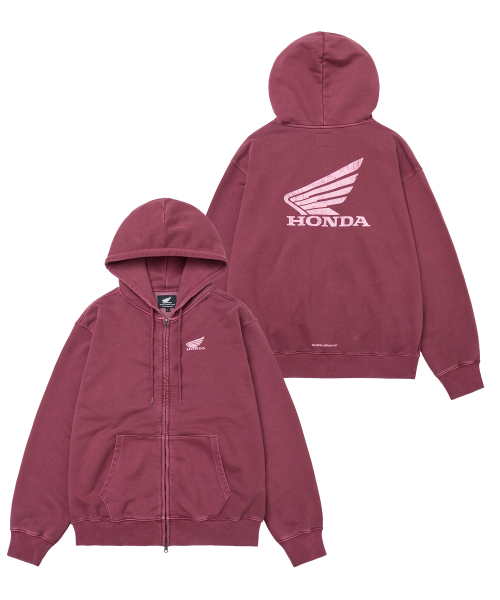 Pigment Scratch Logo Hoodie Zip-Up Red
