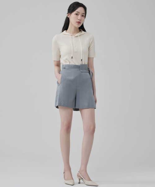 HYEYEONG KIM(ヘヨン キム)の「テンセルダブルウエストバンドショーツ-ブルーグレー(その他パンツ・レディース・その他・LARGE/MEDIUM/SMALL)」の3枚目の写真