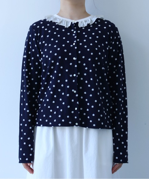 bulle de savon(ビュルデサボン)の「mizutamaパイルカットジャカード フリル衿カーディガン(Tシャツ/カットソー・レディース・ネイビー・FREE)」の20枚目の写真