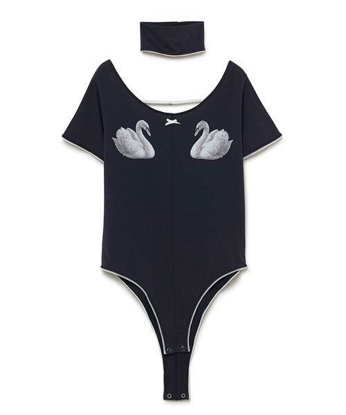 SORIN(ソリン )の「Swan Printed Choker Bodysuit/スワンプリント チョーカーボディスーツ(Tシャツ/カットソー・レディース・ネイビー/オートミール/ライラック・38)」の13枚目の写真