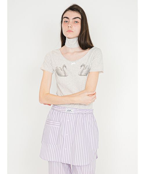 SORIN(ソリン )の「Swan Printed Choker Bodysuit/スワンプリント チョーカーボディスーツ(Tシャツ/カットソー・レディース・ネイビー/オートミール/ライラック・38)」の10枚目の写真