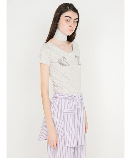 SORIN(ソリン )の「Swan Printed Choker Bodysuit/スワンプリント チョーカーボディスーツ(Tシャツ/カットソー・レディース・ネイビー/オートミール/ライラック・38)」の7枚目の写真